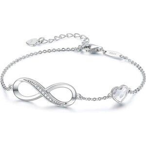 Womens Sterling Silver Infinity Heart Bracelet Adjustable Crystal Charm Gift Jew